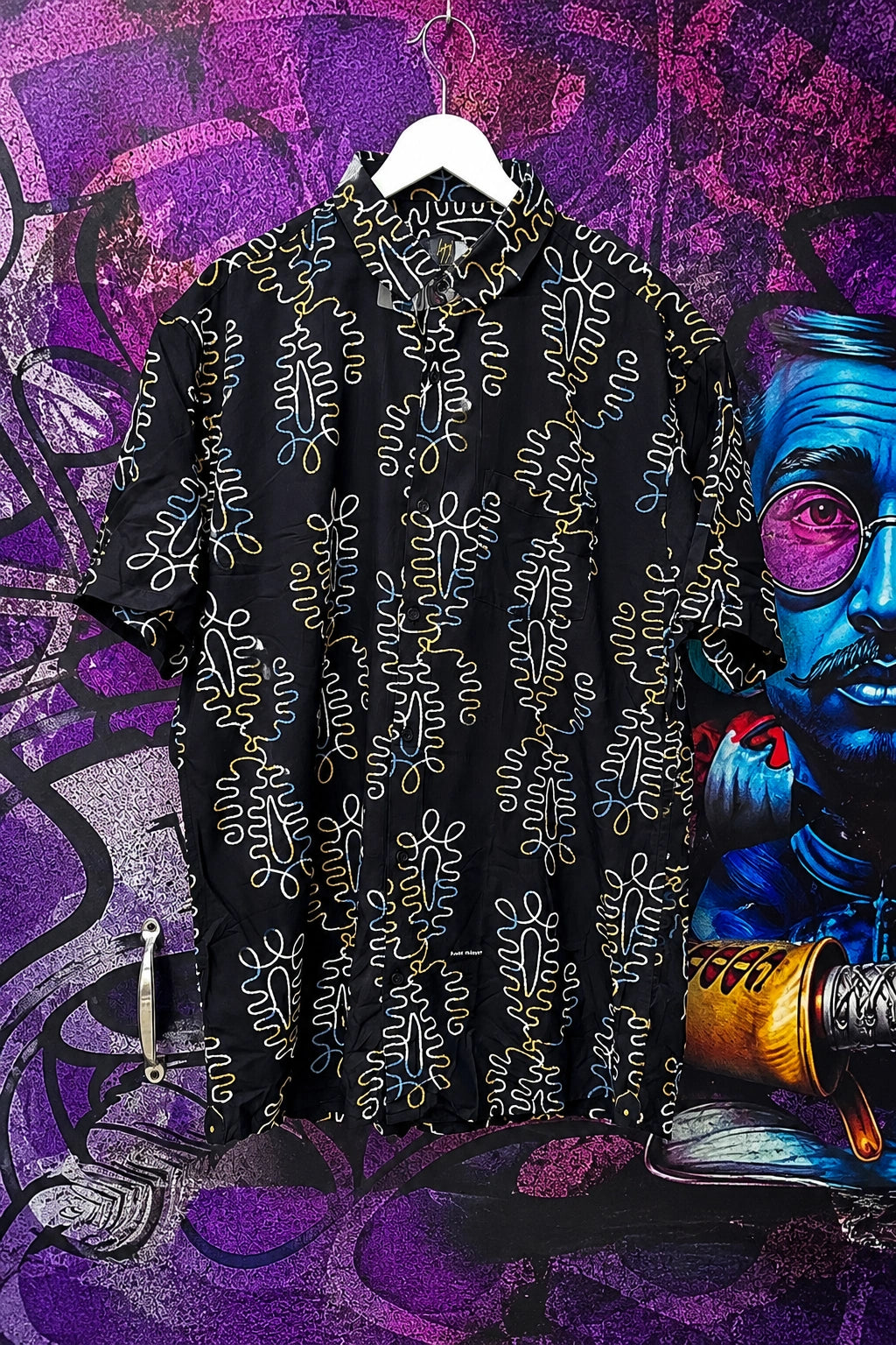 Plus size men's raven black rayon printed half sleeve shirt in sizes 3XL to 5XL by TheBrandSpot