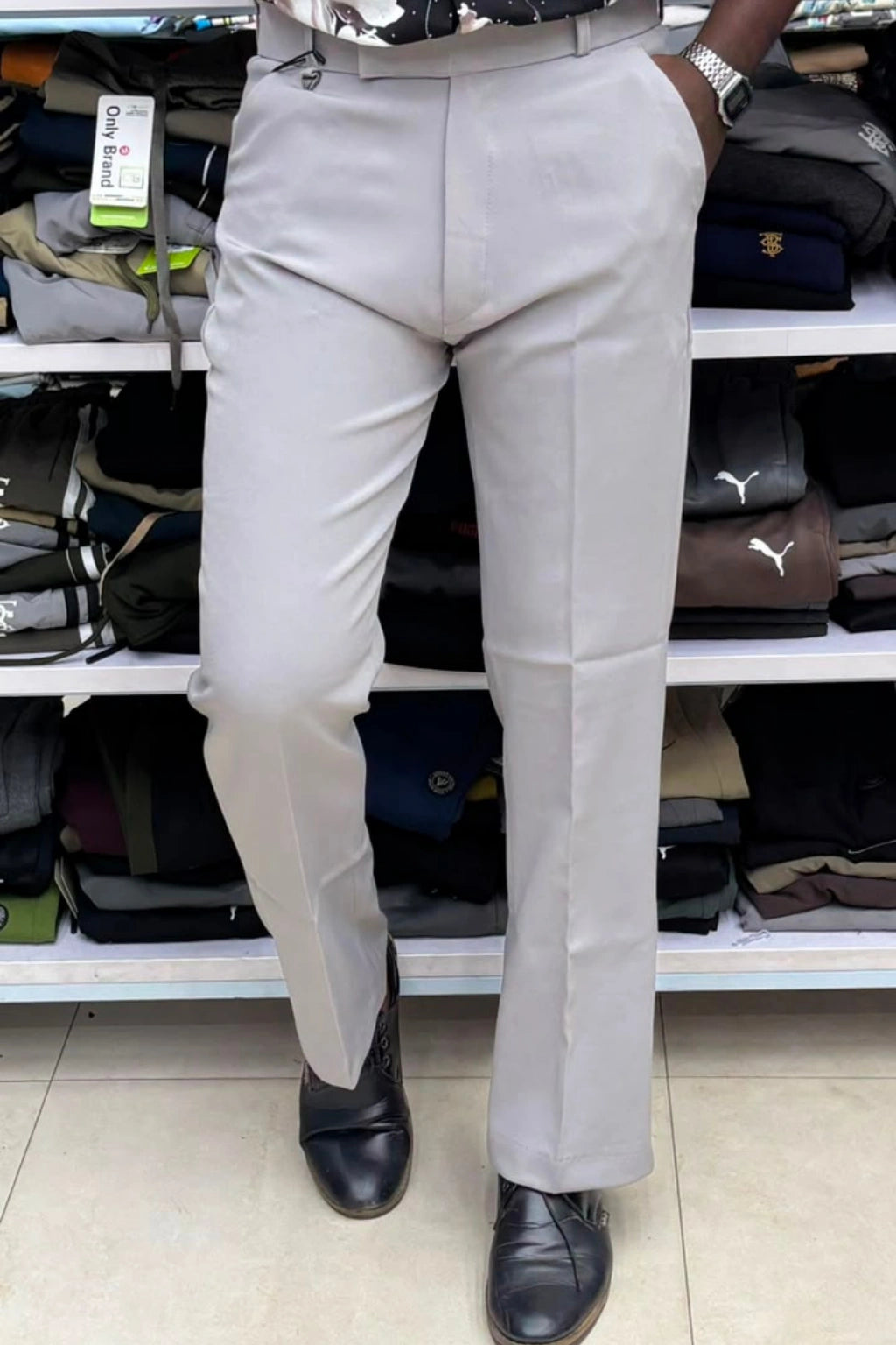 Men's vintage bootcut casual trousers in cloud silver color in sizes 28 to 36 by TheBrandSpot